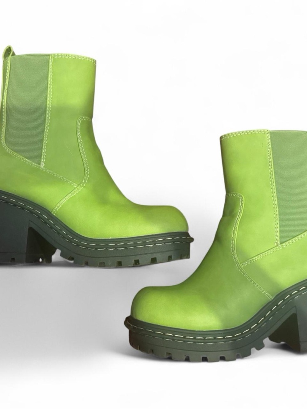 Green Chunky Chelsea Ankle Boots - Women
